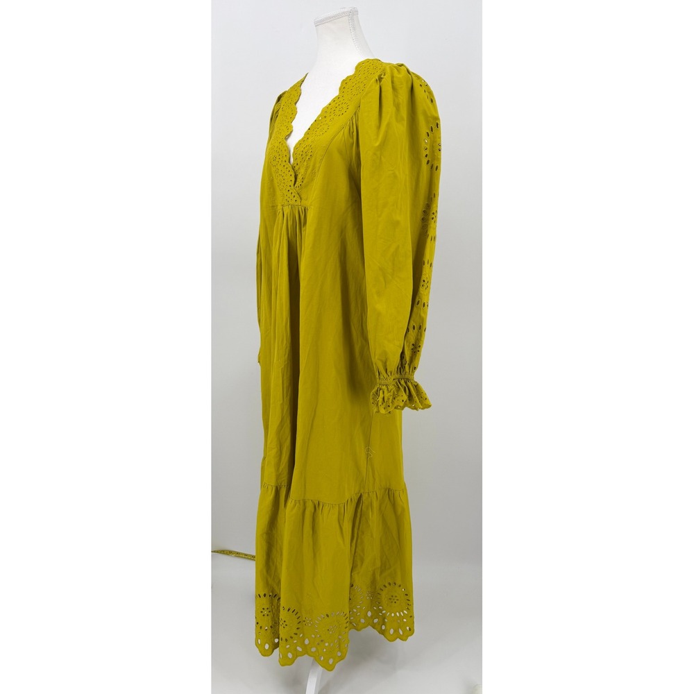 Happy Nature Kate Hudson Mustard Yellow Eyelet Cotton Maxi Dress Small NWT